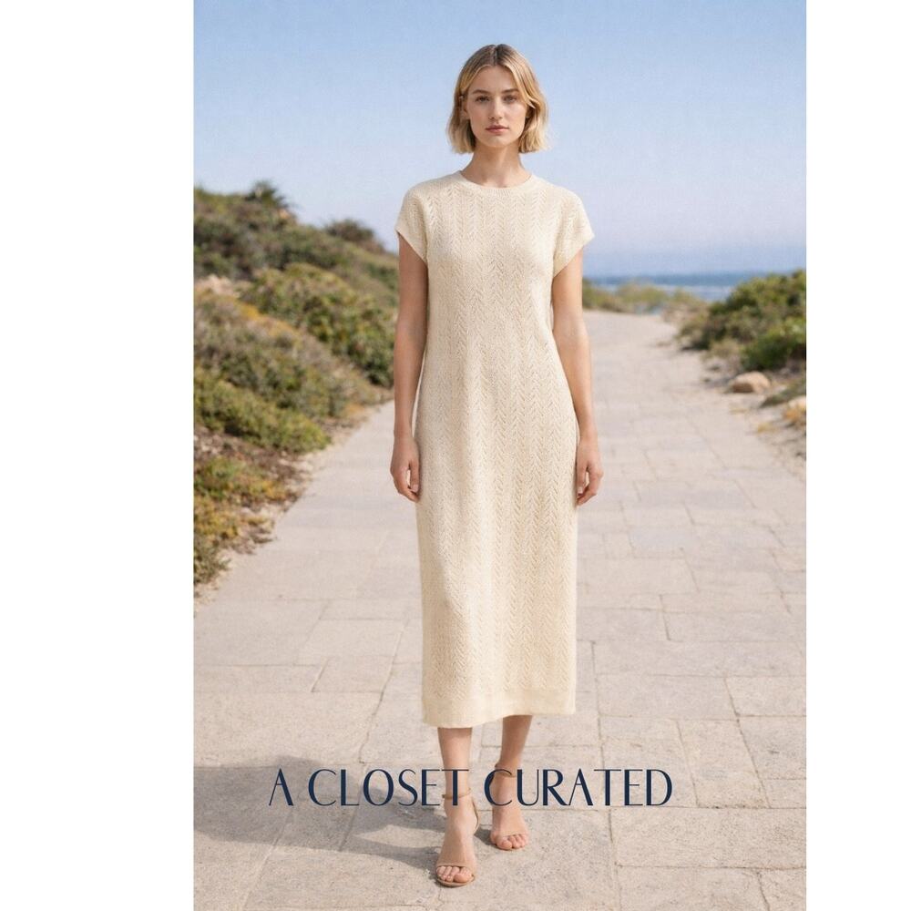 Mr. Mittens Pointelle Knit Cotton Midi Dress XS Cream NEW